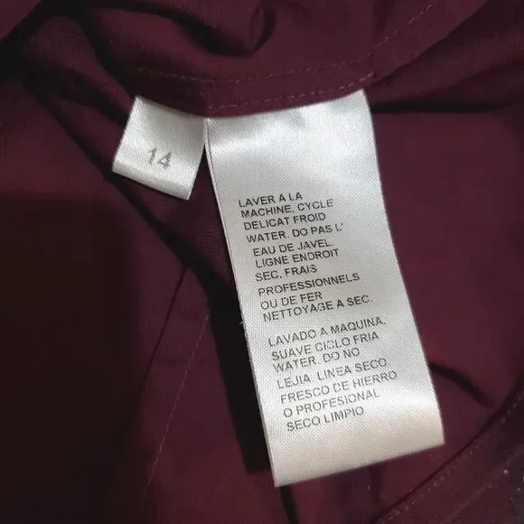 Doncaster Button Up Blouse Womens 14 Burgundy Top Stretch Long Sleeve Business - Picture 11 of 11